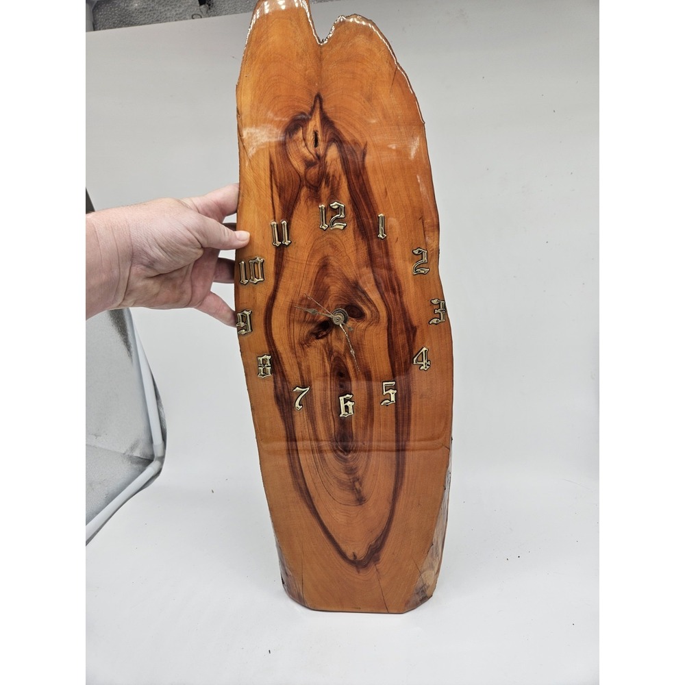 Vintage Mid Century Laquered Cedar Wood Clock‎ Wooden Wall Clock